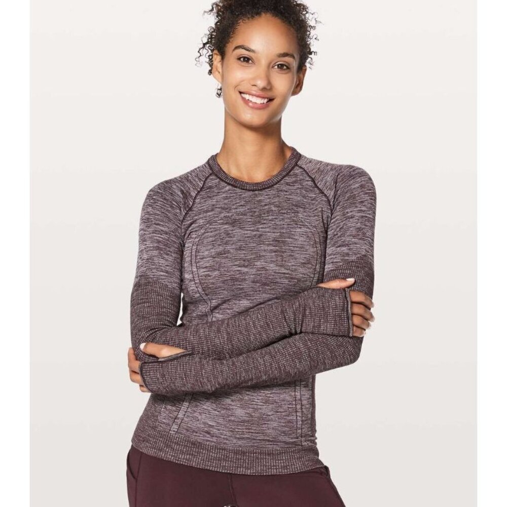 Lululemon Swiftly Wool Pullover Black Cherry / White Size 2